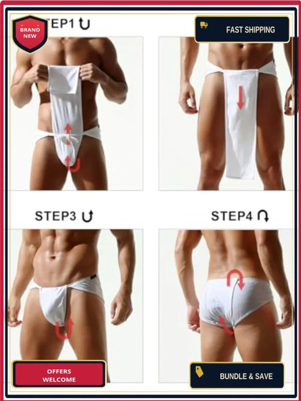 Mens Cotton Loincloth Briefs Adjustable Drawstring Sexy Underwear Sleepwear